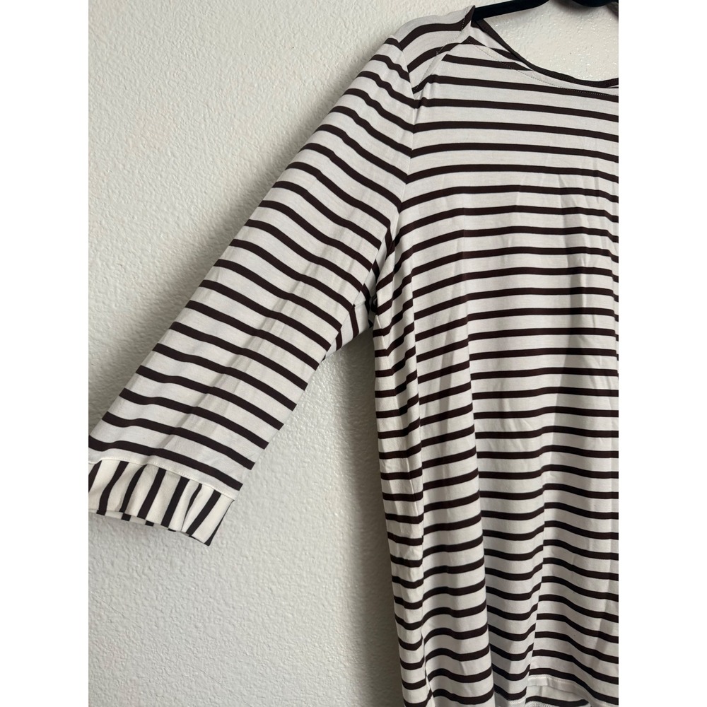 J.Jill Wearever Brown White Striped 3/4 Sleeve Boat Neck Tunic Top Large - Picture 3 of 9